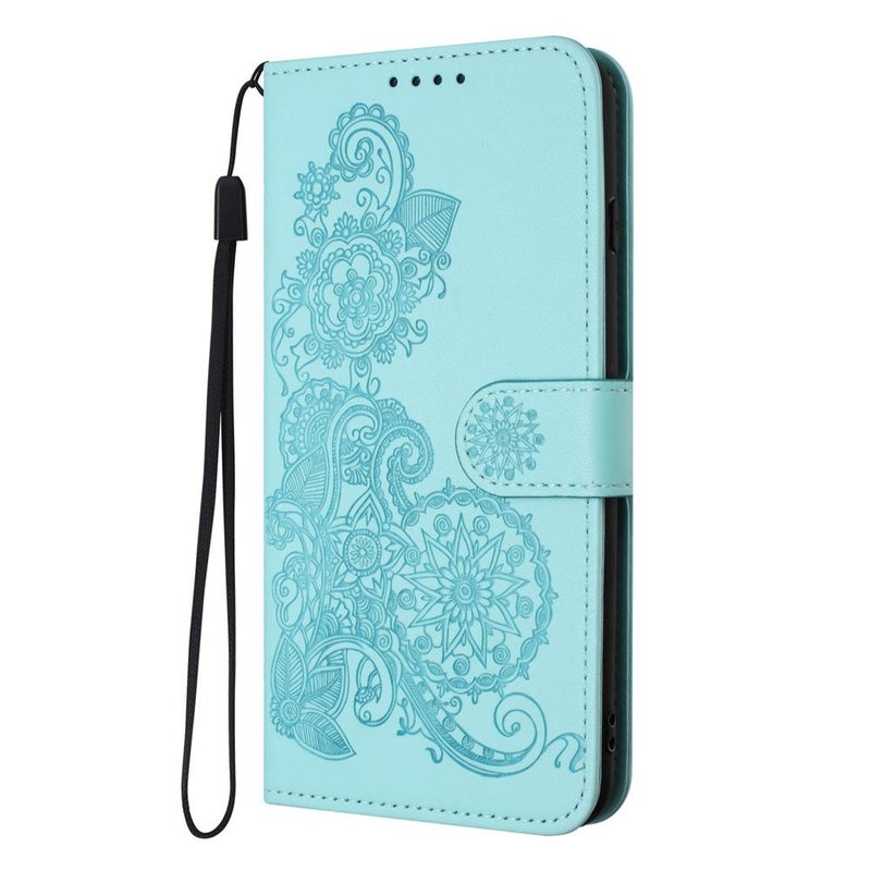 BURAQ Case Cover For vivo Y300 / vivo V40 Lite 4G / 5G IDN Datura Flower Embossed Flip Leather Phone Case(Light blue) - Image 3