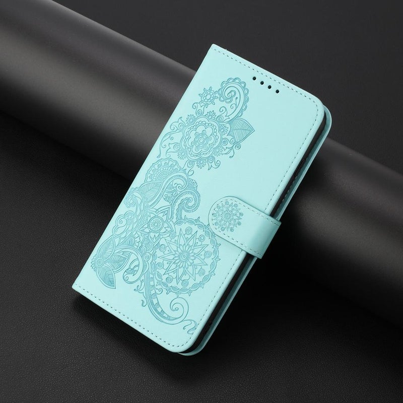 BURAQ Case Cover For vivo Y300 / vivo V40 Lite 4G / 5G IDN Datura Flower Embossed Flip Leather Phone Case(Light blue) - Image 2