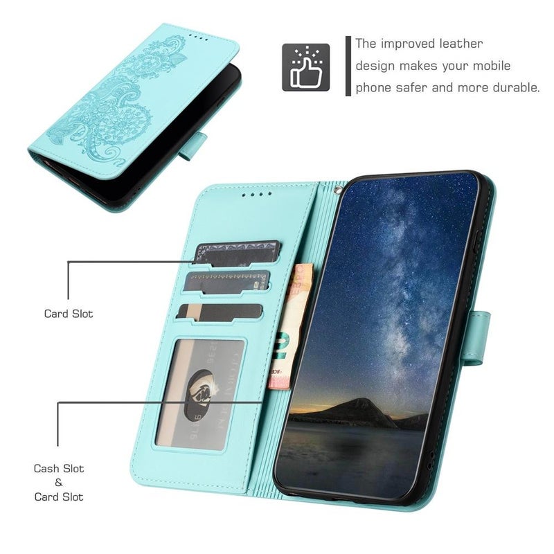 BURAQ Case Cover For vivo Y300 / vivo V40 Lite 4G / 5G IDN Datura Flower Embossed Flip Leather Phone Case(Light blue) - Image 4