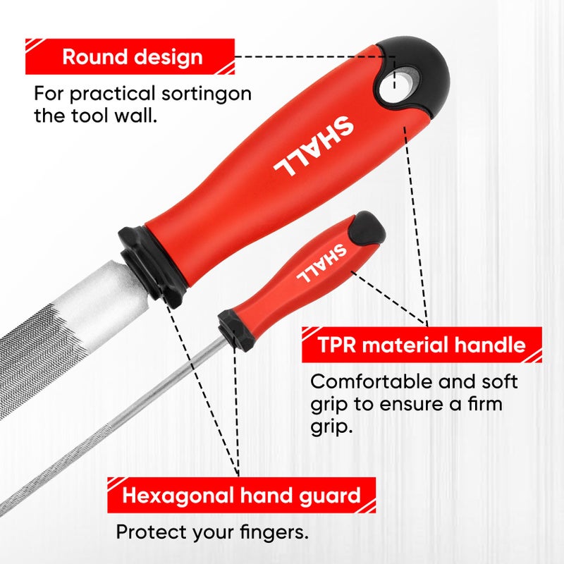 SHALL 17Pcs Metal File Set - Premium Grade T12 Drop Forged Alloy Steel - Flat/Triangle/Half-round/Round Large File & 12pcs Needle Files with Storage Box, Wire Brush - for Metal, Wood & Plastic - Image 5