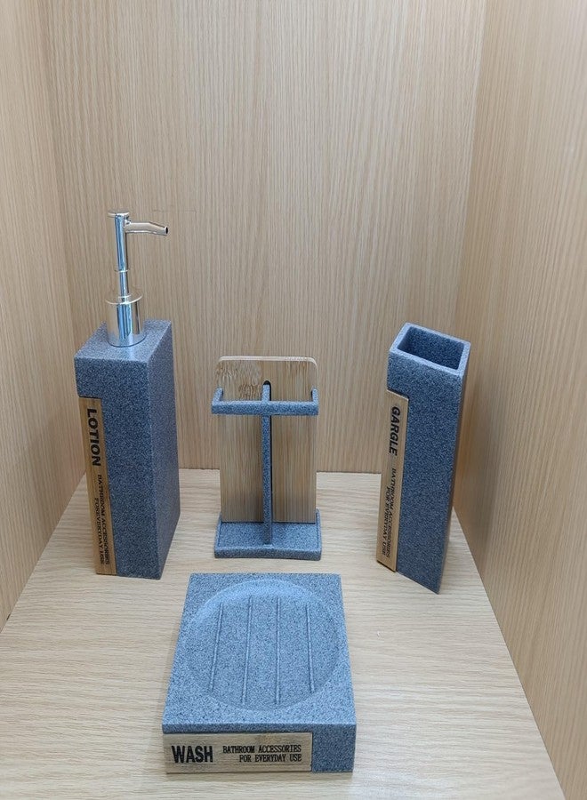 GBEX Resin 4 Piece Bathroom Accessories Set - Liquid Soap Dispenser, Soap Dish Holder, Tumblr and Toothbrush Holder (Resin - Grey) - Image 1