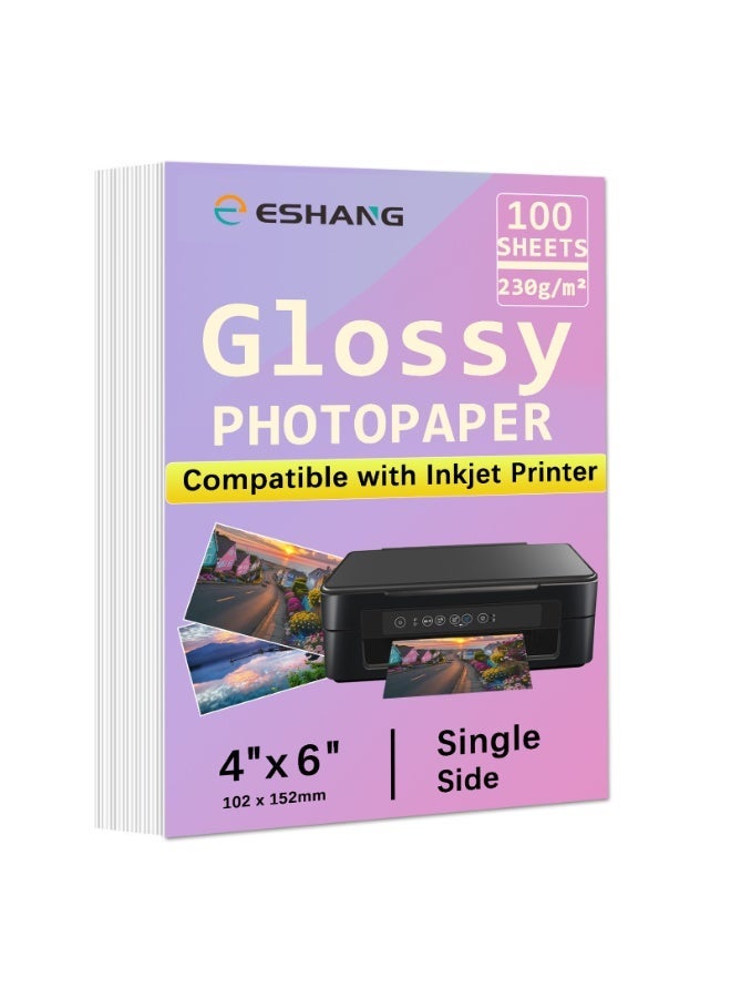 ESHANG 4x6 Inch Glossy Photo Paper 4R 230gsm - 100 Sheets Bulk Pack for Dye Inkjet Printers - Image 1