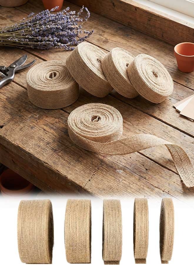 5 Rolls Natural Jute Gift Wrap Ribbons Set, Rustic Burlap Twine Roll for Gift Wrapping, DIY Crafts, Bouquet Packaging, Floral Arrangements & Home Decor - Image 1