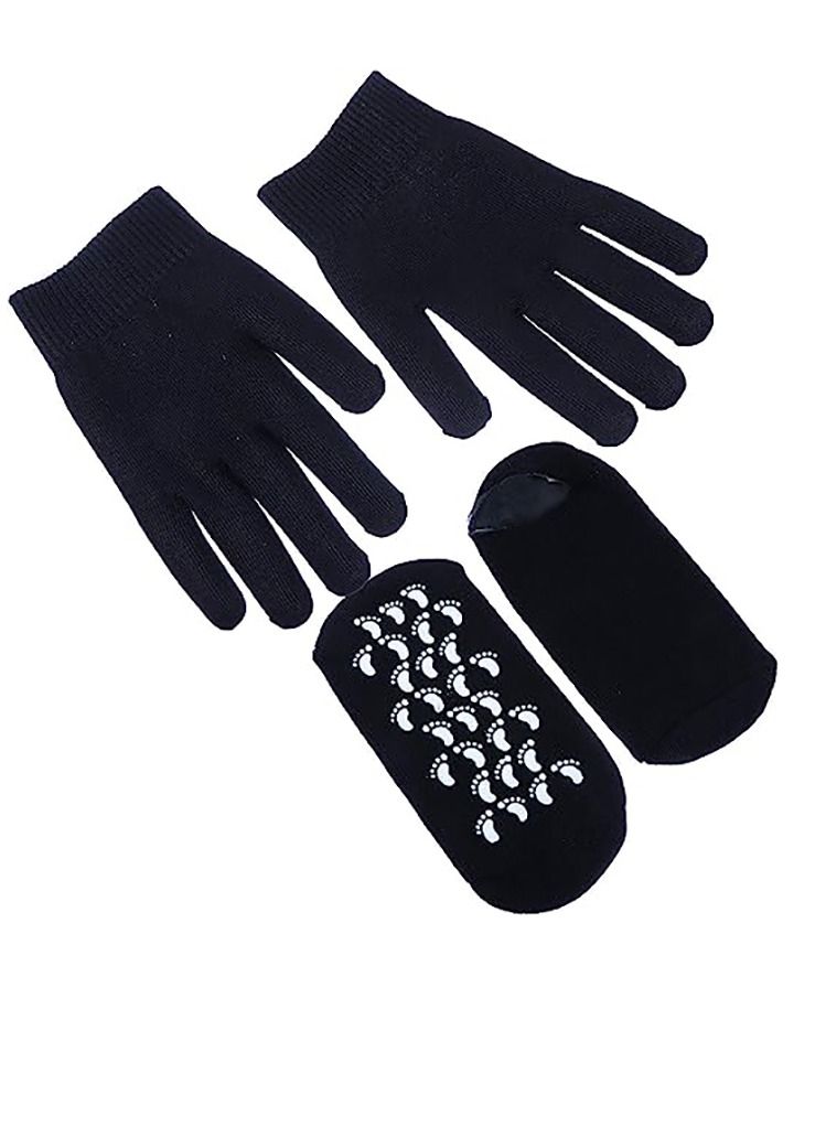 KASTWAVE Moisturizing Socks and Gloves Set Soft Cotton with Thermoplastic Gel Repair and Heal Eczema Cracked Dry Skin Gel Lining Infused with Essential Oils and Vitamins Large Size  Black  - Image 2