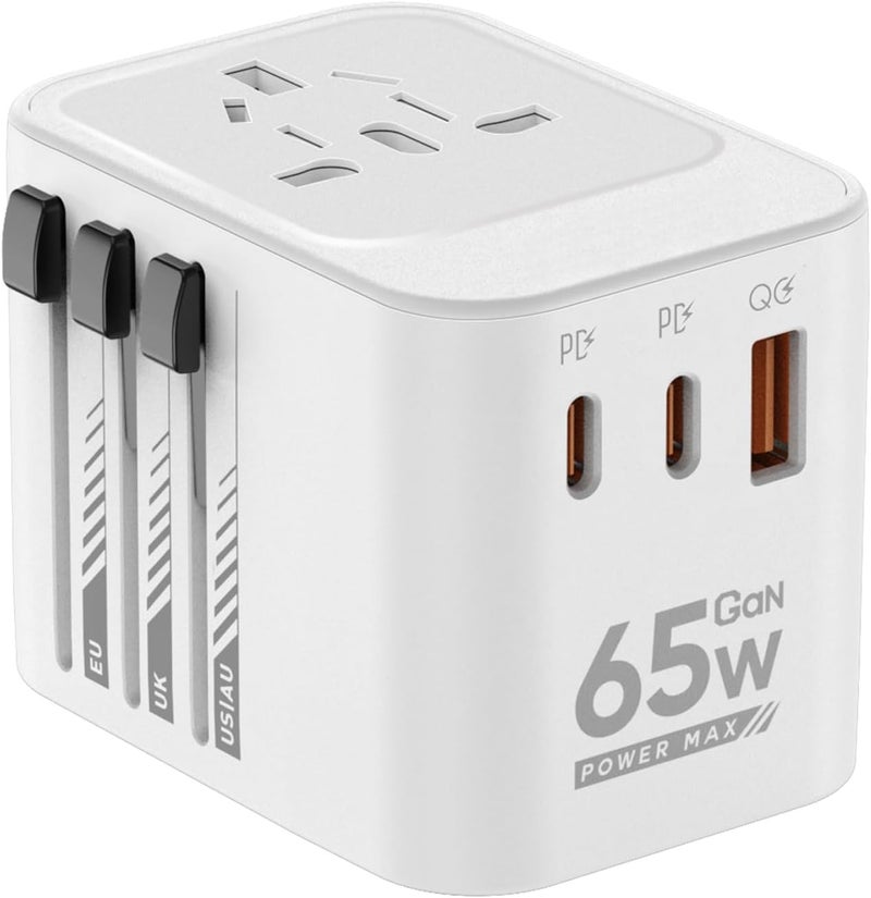 CARE CASE JTP Universal Travel Adapter 65W International Universal Adapter European Laptop Travel Plug Adapter with 3 USB Ports 2 USB C Worldwide Adapter for Europe UK AUS Asia Japan Covers 300Countries - Image 1