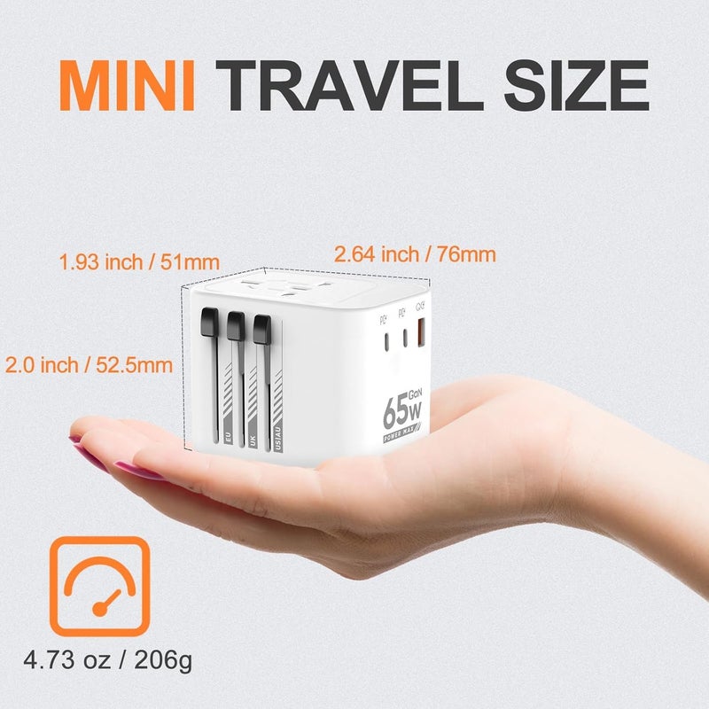 CARE CASE JTP Universal Travel Adapter 65W International Universal Adapter European Laptop Travel Plug Adapter with 3 USB Ports 2 USB C Worldwide Adapter for Europe UK AUS Asia Japan Covers 300Countries - Image 3