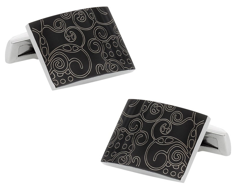 Cuff-Daddy Men's Black Stainless Steel Cufflinks Art Unique Cuff Links with Hard-Sided Travel Presentation Gift Box for Men Man - Image 1