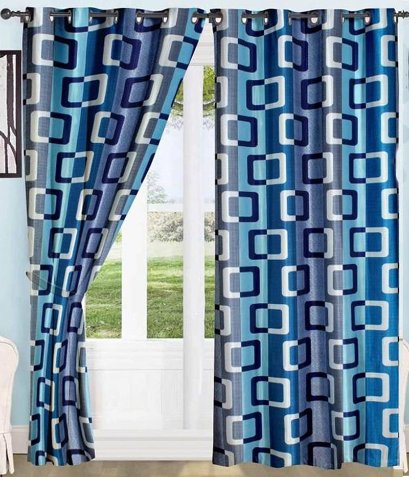 Cresset Stylish Living Room Curtains Door 7 Feet Pack of 2 Blue Room Darkening Washable_008  - Image 1