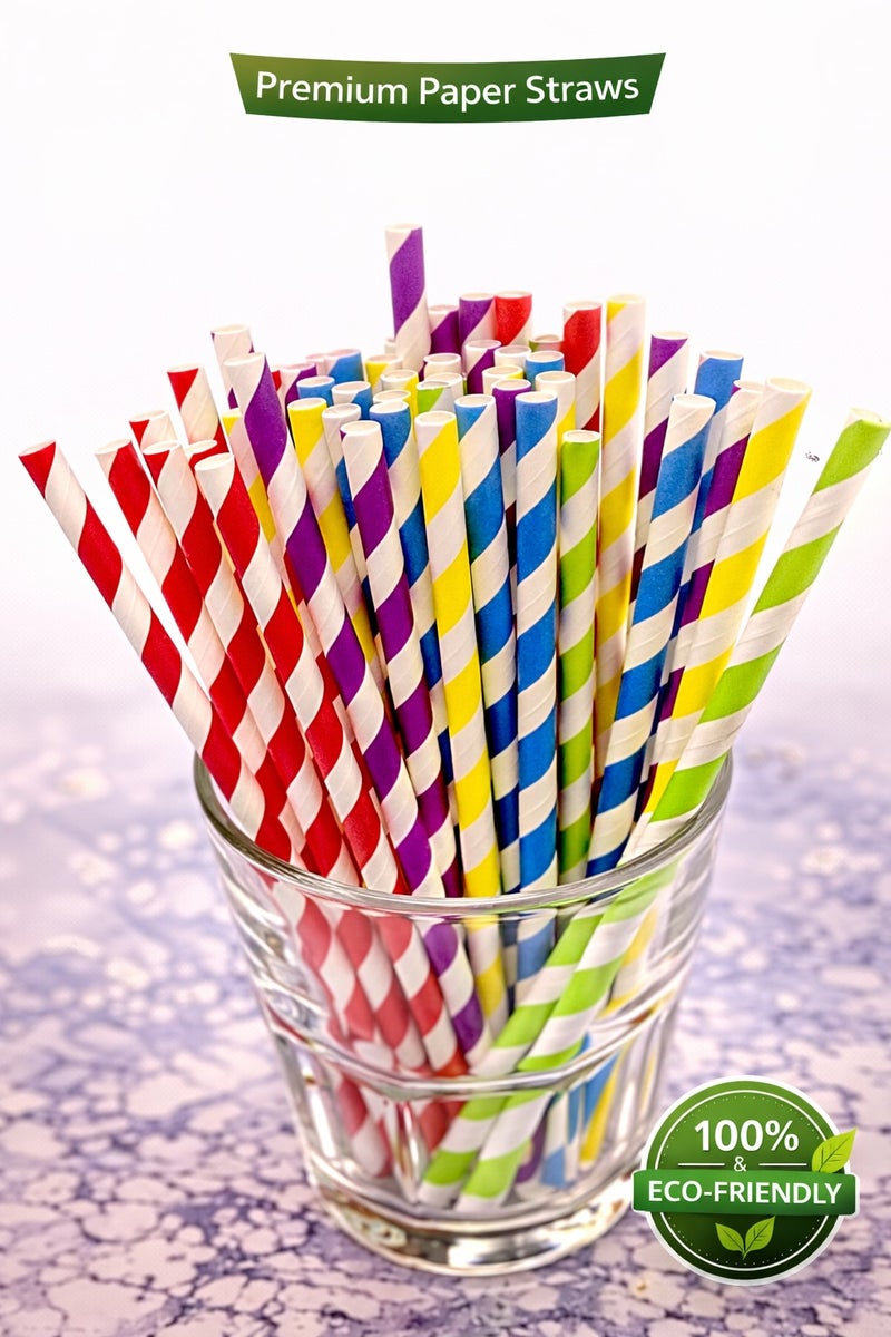 vsell24 100 Pieces Eco-Friendly Paper Straws – Biodegradable, Durable Drinking Straws for Parties, Events, Juice & Soft Drinks - Image 2