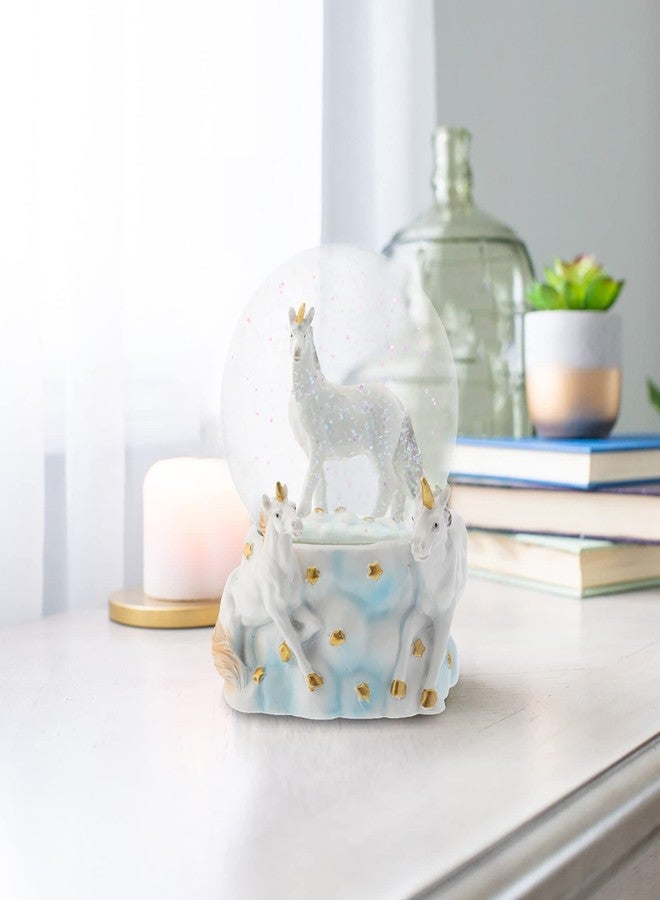 إيلانز ديزاينز مجموعة إيلانز ديزاينز من تماثيل وحيد القرن الأبيض، مقاس 100 مم، متينة، تعمل باللف، مزينة بموسيقى لامعة، كرة ثلجية مائية، تُوضع على الطاولة أو الخزانة أو المنضدة الجانبية، تعزف لحن "أنت شمسي المشرقة". - Image 5