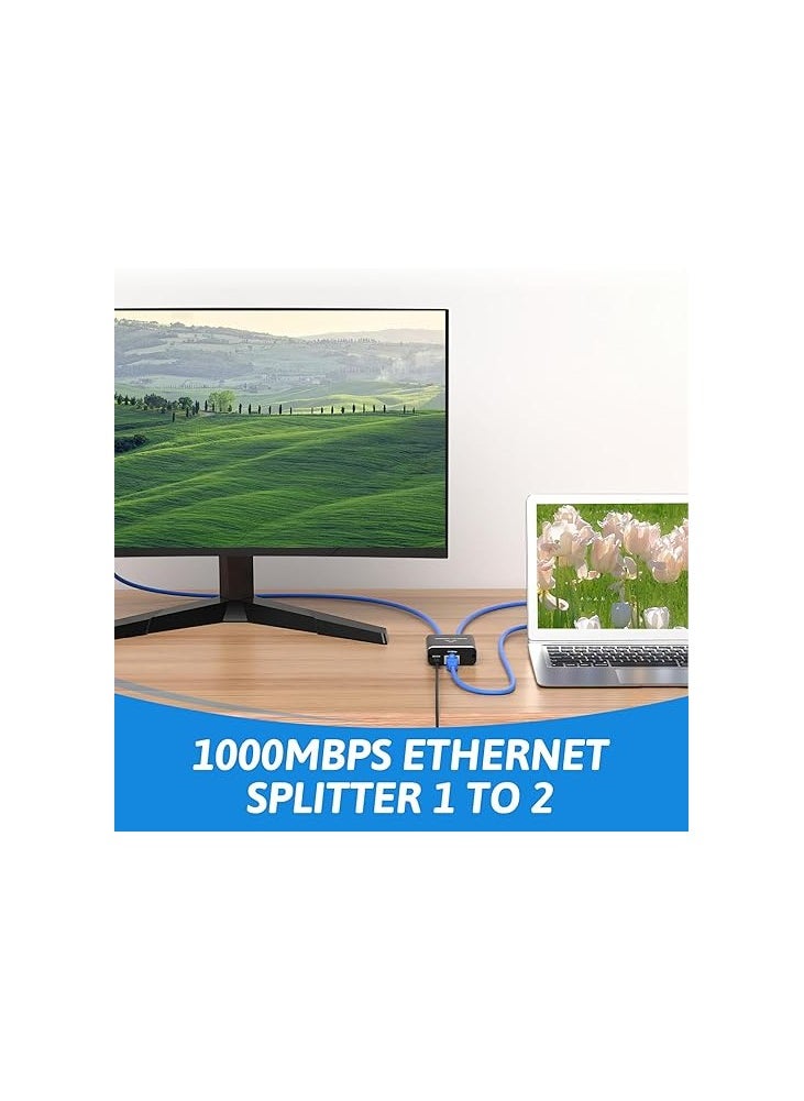 Generic 1 to 2 Ethernet Splitter with Power Cable, Gigabit Speed up to 1000Mbps, Dual Port Adapter for PC, Router, and Digital Devices  - Image 2
