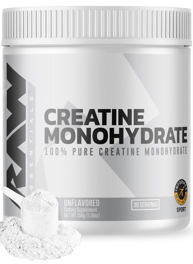 Raw Nutrition Creatine Monohydrate Powder, Unflavored (30 Servings) - Micronized Creatine Monohydrate Supplement for Workout Performance, Build Muscle & Strength - Creatine Powder for Men & Women - Image 1