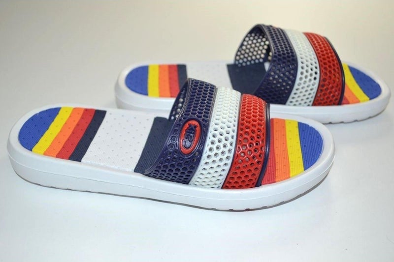 Calx Women's 36-40 Number Non-Slip Soft Massage Sole Navy Blue White Red Striped Eva Slippers  - Image 1