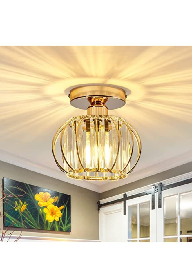YZMA GLOBAL Crystal Semi Flush Mount Ceiling Light Fixture E27 Mini Antique Gold Chandelier Small Ceiling Lamp for Entryway Bedroom Bathroom Hallway Closet Foyer  - Image 1