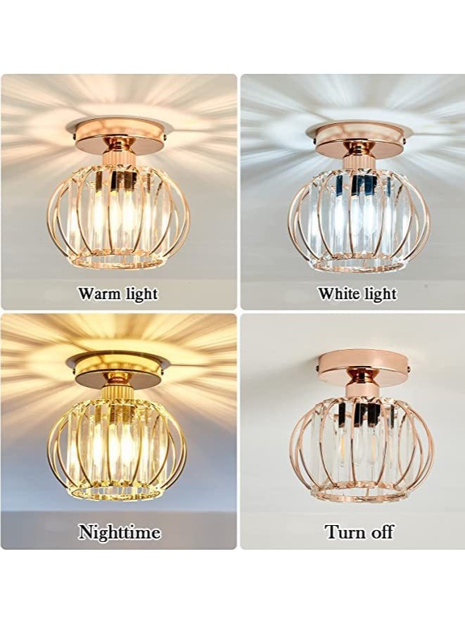 YZMA GLOBAL Crystal Semi Flush Mount Ceiling Light Fixture E27 Mini Antique Gold Chandelier Small Ceiling Lamp for Entryway Bedroom Bathroom Hallway Closet Foyer  - Image 2