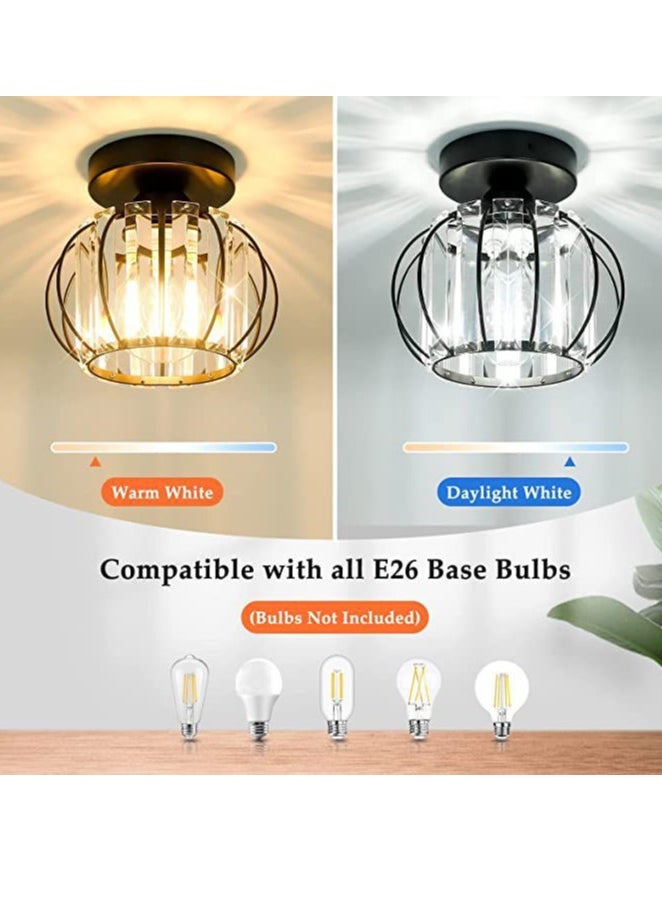 YZMA GLOBAL Crystal Semi Flush Mount Ceiling Light Fixture E27 Mini Antique Gold Chandelier Small Ceiling Lamp for Entryway Bedroom Bathroom Hallway Closet Foyer  - Image 3