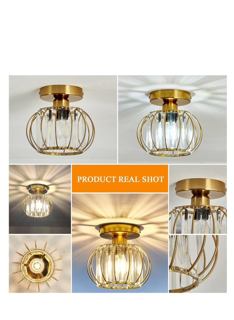 YZMA GLOBAL Crystal Semi Flush Mount Ceiling Light Fixture E27 Mini Antique Gold Chandelier Small Ceiling Lamp for Entryway Bedroom Bathroom Hallway Closet Foyer  - Image 5