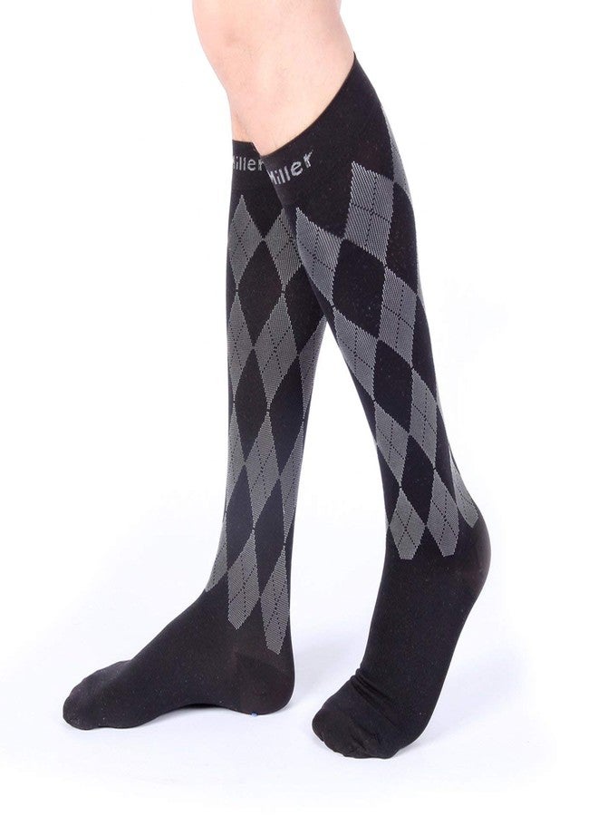 Doc Miller Knee High Compression Socks for Women, 20-30mmHg Compression Socks Men for Swelling Shin Splints and DVT Recovery, 1 Pair X-Large Black Grey Argyle Pattern - Image 5