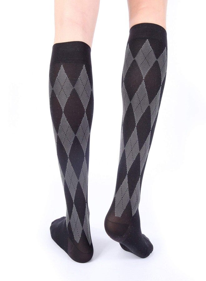 Doc Miller Knee High Compression Socks for Women, 20-30mmHg Compression Socks Men for Swelling Shin Splints and DVT Recovery, 1 Pair X-Large Black Grey Argyle Pattern - Image 3
