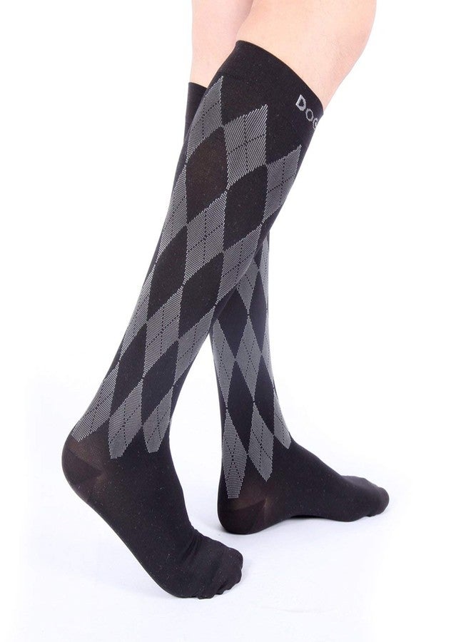 Doc Miller Knee High Compression Socks for Women, 20-30mmHg Compression Socks Men for Swelling Shin Splints and DVT Recovery, 1 Pair X-Large Black Grey Argyle Pattern - Image 2