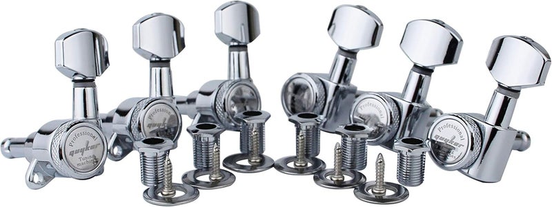 guyker Guitar Locking Tuners (6 for Left) - 1:18 Lock String Tuning Key Pegs Machine Head with Hexagonal Handle Replacement for ST TL SG LP Style Electric, Folk or Acoustic Guitars - Chrome - Image 1