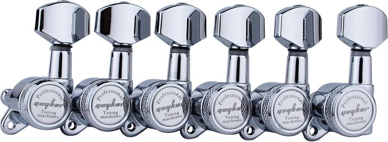 guyker Guitar Locking Tuners (6 for Left) - 1:18 Lock String Tuning Key Pegs Machine Head with Hexagonal Handle Replacement for ST TL SG LP Style Electric, Folk or Acoustic Guitars - Chrome - Image 2