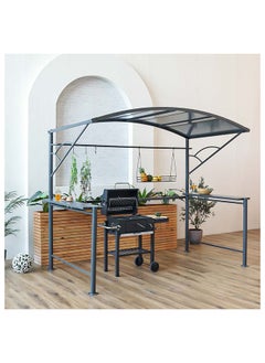 DANUBE HOME Dara BBQ Shade Steel Frame With Polycarbonate Roof Rectangle Shape Without Curtain Water And UV Resistant Garden Patio Canopy Modern Outdoor Furniture 2.6x1.5m Black  - Image 1