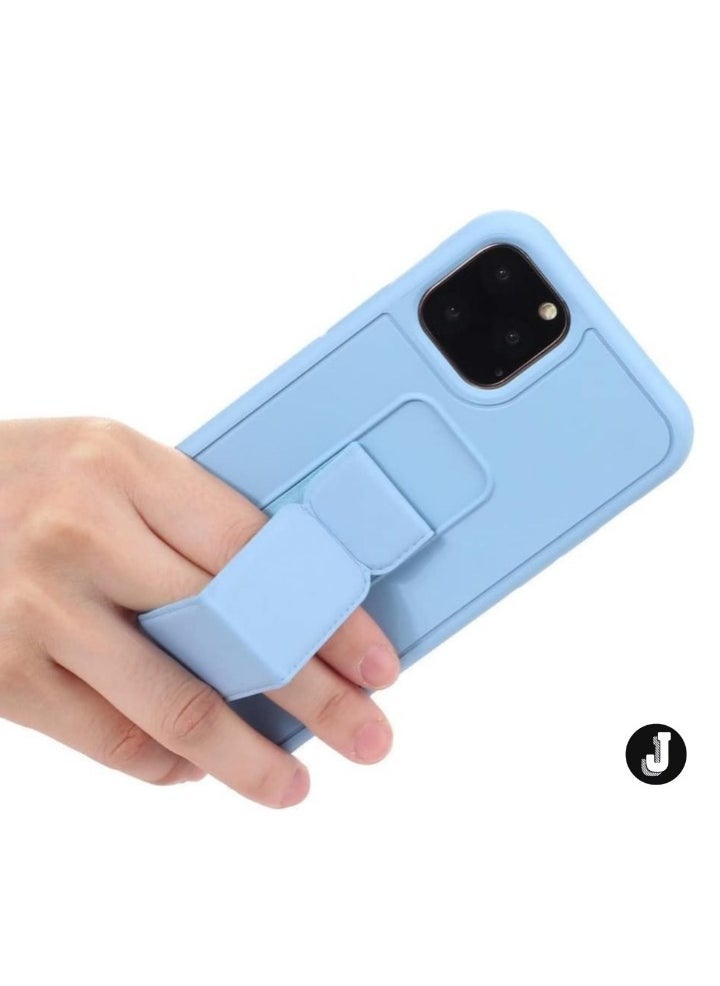 JAJEEK iPhone 16 Plus Sky Blue Magnetic Car Mount Kickstand Case – Premium Silicone Multi-Stand with Hand Strap Grip - Image 2