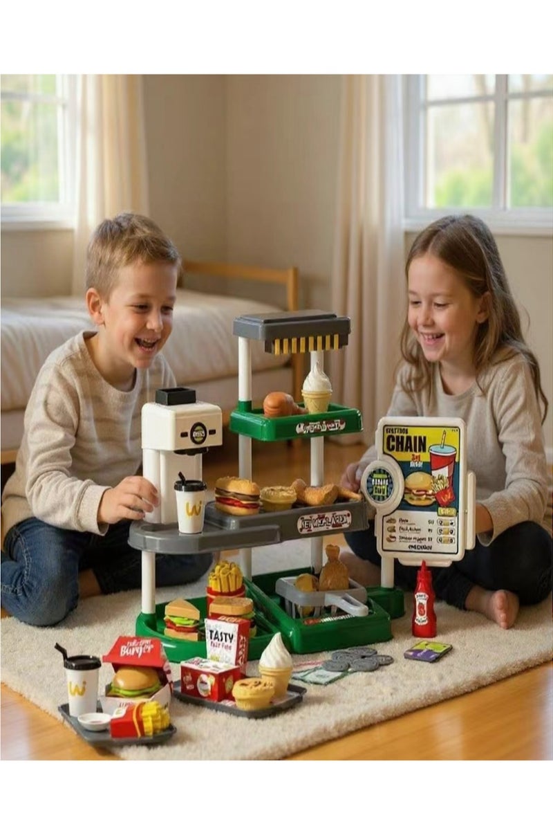 71 PCS Electric Burger Shop Simulation Toy Set Multi-Players Interactive Kitchen Shopping Pretend Play DIY Toy With Sound Educational and Fun Toy Gift for Unisex Age Above 3  - Image 1