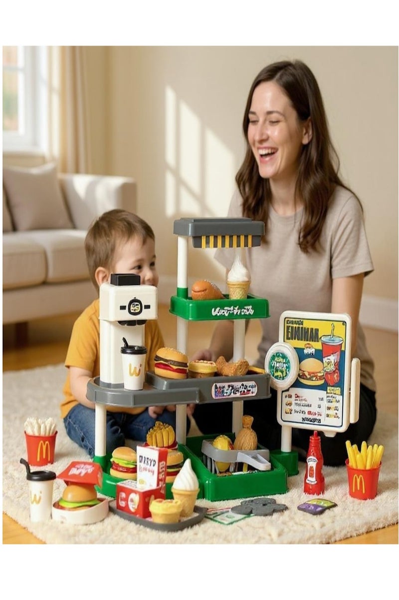 71 PCS Electric Burger Shop Simulation Toy Set Multi-Players Interactive Kitchen Shopping Pretend Play DIY Toy With Sound Educational and Fun Toy Gift for Unisex Age Above 3  - Image 2
