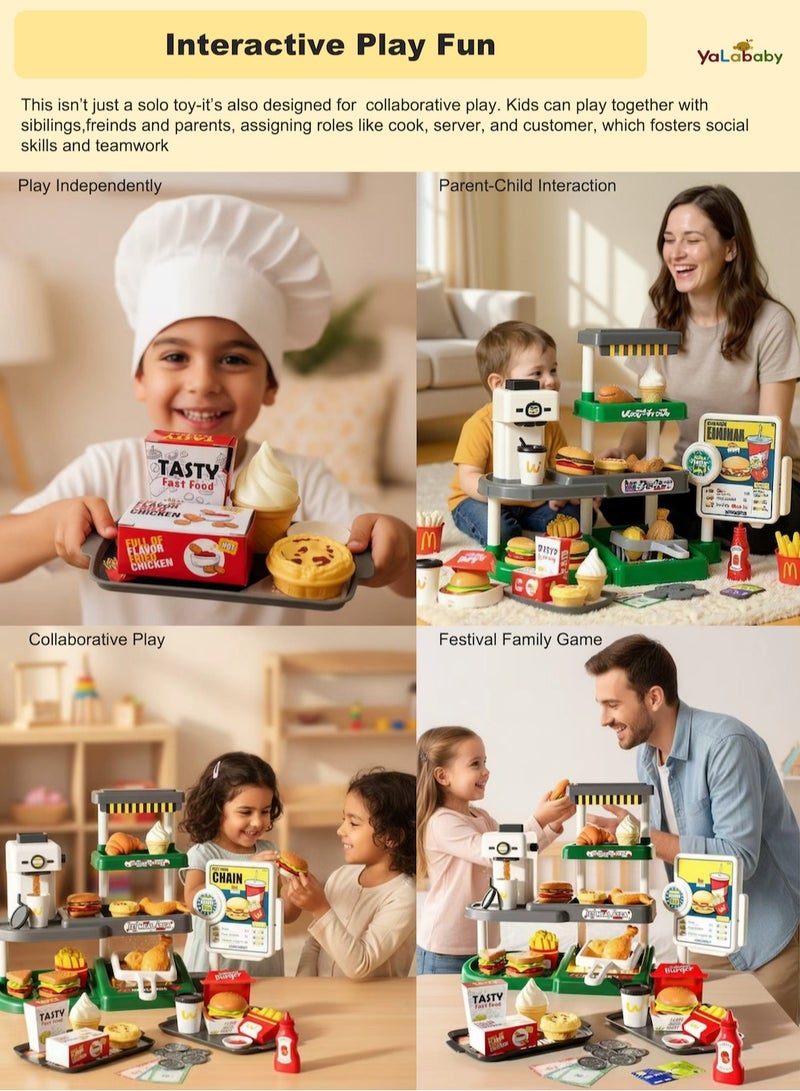 YalaBaby 71PCS Electric Pretend Play Fast Food Money Toyset ,Interactive Simulation Role Play Toy With Sound For Children Years 2 ,3+,Food Ordering Skill Money Knowledge Learning Game Toy,Birthday Gift For Girls Boys - Image 3