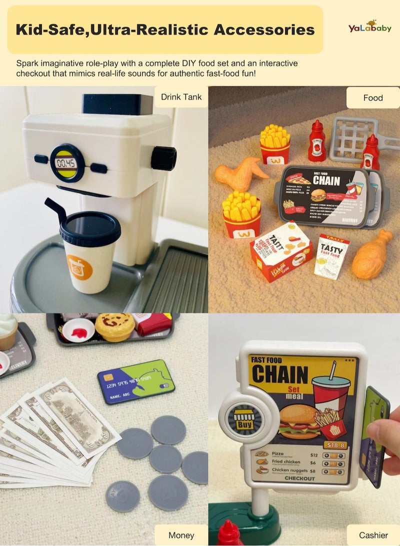 YalaBaby 71PCS Electric Pretend Play Fast Food Money Toyset ,Interactive Simulation Role Play Toy With Sound For Children Years 2 ,3+,Food Ordering Skill Money Knowledge Learning Game Toy,Birthday Gift For Girls Boys - Image 4