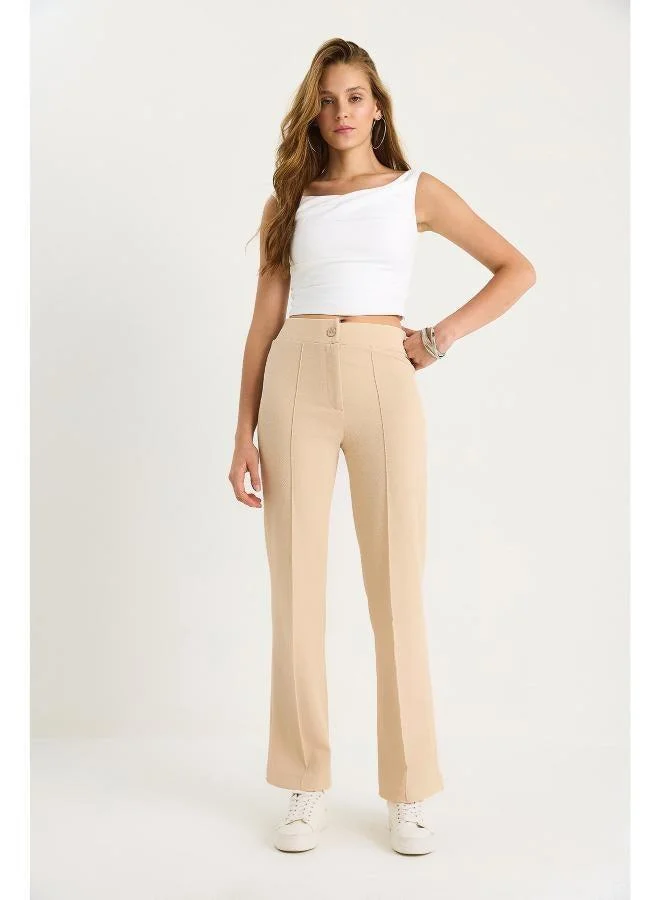 Ginger Mid Rise Seam Detail Straight Fit Pants