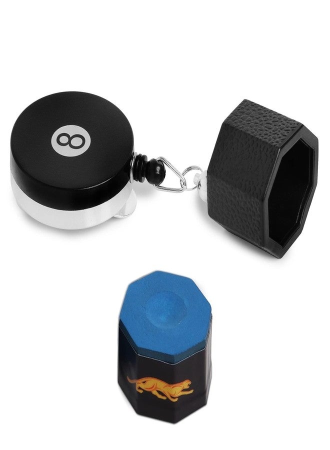 OKKO Retractable Octagon 8-Ball Chalker Billiard Pool Cue Chalk Holder with Belt Clip Black + 1 pc of Predator Chalk - Image 1