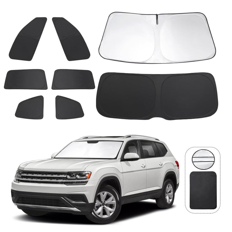 TINGLU Window Shades for Volkswagen VW Atlas 20182024 2025 Accessories Car Side Full Windows Rear Triangular Windshield Sun Shade Sun UV Rays Privacy Protection for CampingNappingand Relaxing 8PCS
