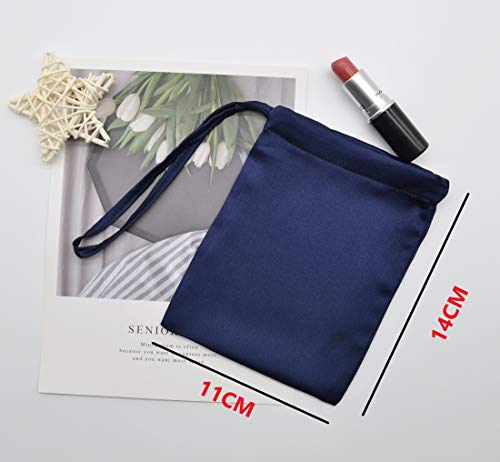 MAXFEEL 100 Silk Travel BagsGift Bags with Draw String Solid Dyed Muticolor Dark Blue - Image 3