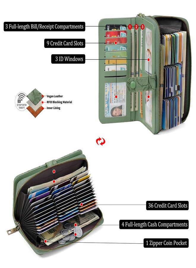 SENDEFN Women's Credit Card Holder RFID Blocking Zip Around Leather Wallet Large Capacity Long Purse with Wristlet - Image 3