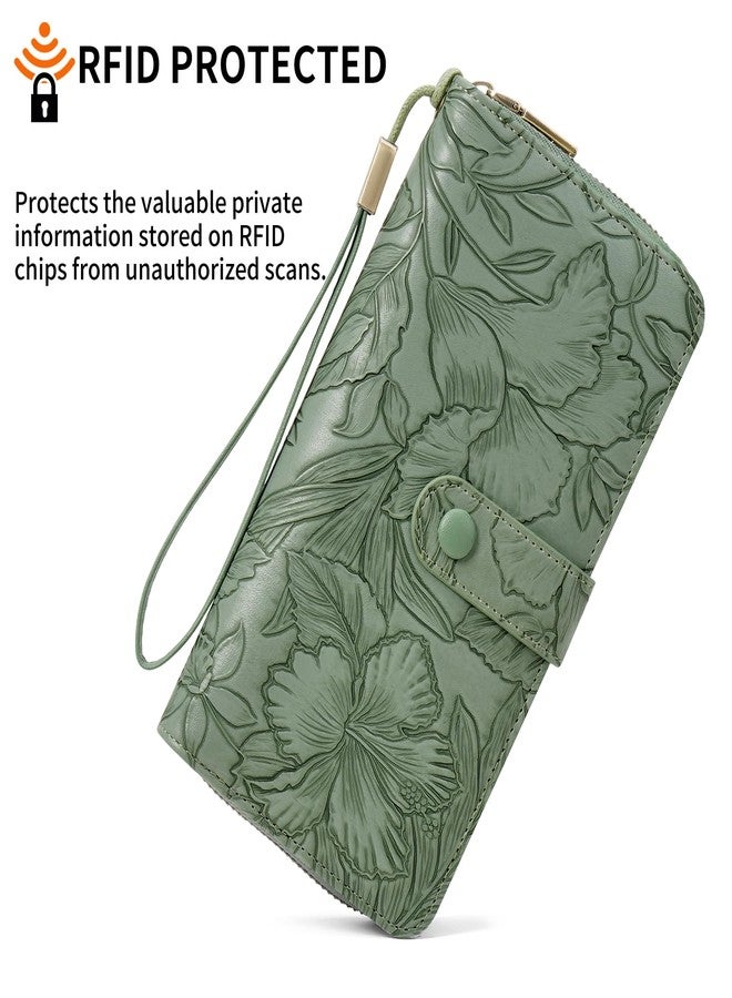 SENDEFN Women's Credit Card Holder RFID Blocking Zip Around Leather Wallet Large Capacity Long Purse with Wristlet - Image 2