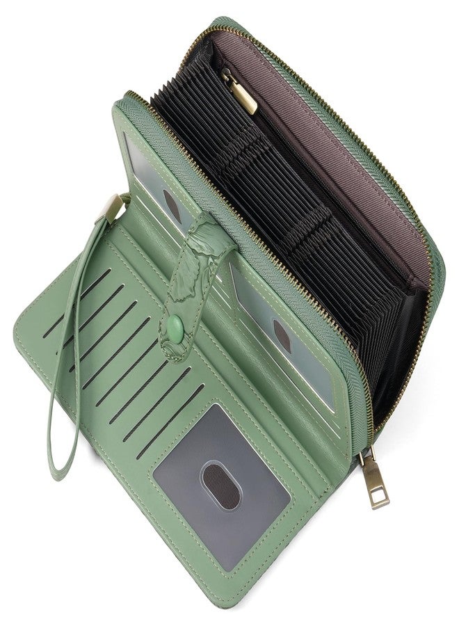 SENDEFN Women's Credit Card Holder RFID Blocking Zip Around Leather Wallet Large Capacity Long Purse with Wristlet - Image 1