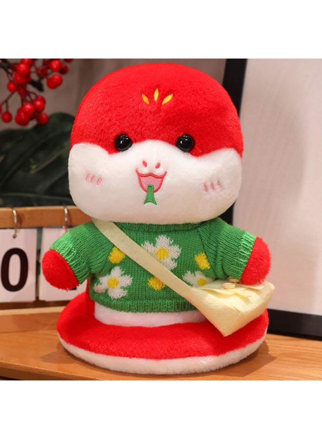 Year Of The Snake Mascot Doll Zodiac Snake Plush Toy Dress Snake Baby Doll Annual Meeting Gift Year Gift-Specifications:Green Flower + Small Bag + Red Snake Baby-Color:Add Portable Gift Box  - Image 1