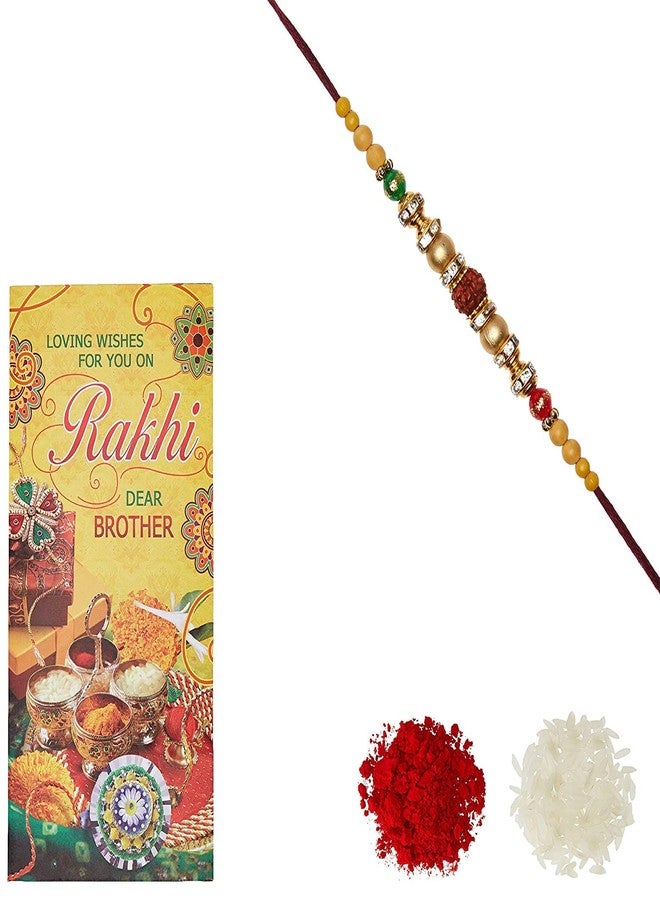 VTFlair Religious Wooden Shell with OM Rudraksha Ring Rakhi with Roli Chawal Tilak For Men Boys (Brown) Rakhi for Bhai