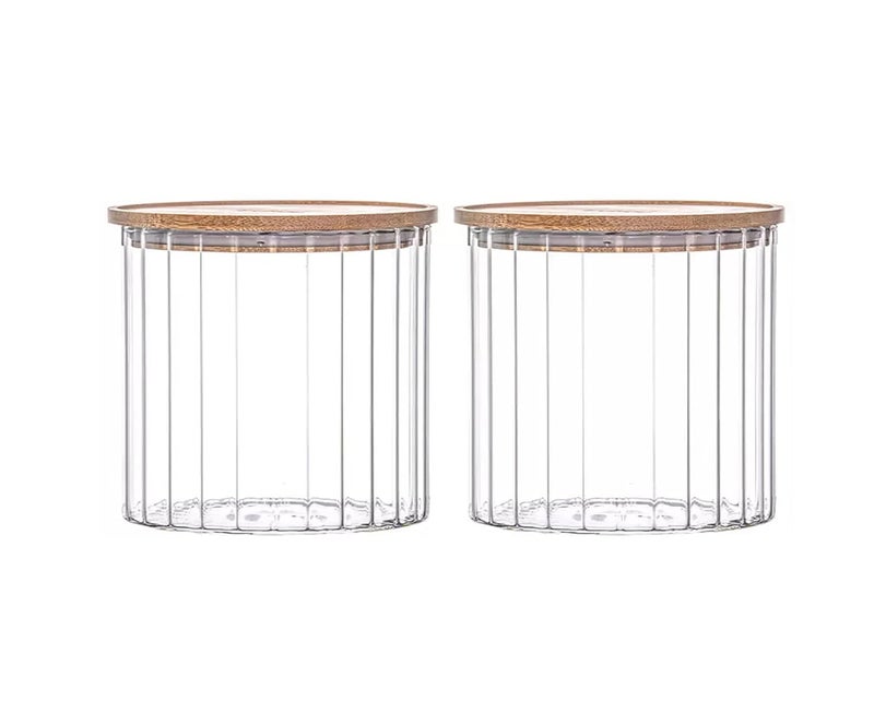 WRINGO Borosilicate Glass Food Storage Containers with Airtight Bamboo Lid Thickened Coffee Storage Jars for Home Kitchen Pantry Tea Spices Snack R Linig Set of 2 - Image 1