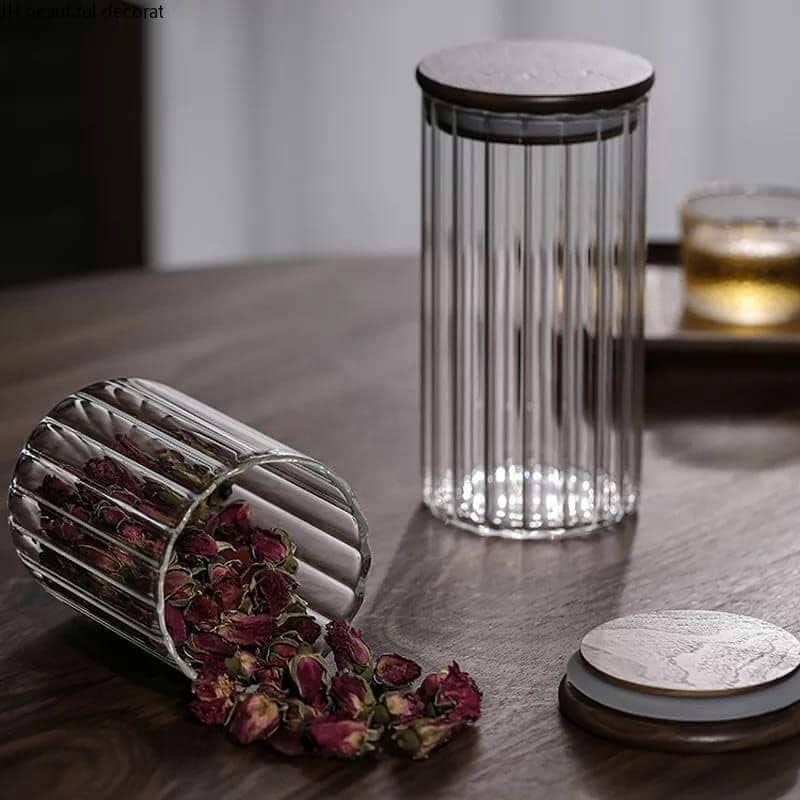 WRINGO Borosilicate Glass Food Storage Containers with Airtight Bamboo Lid Thickened Coffee Storage Jars for Home Kitchen Pantry Tea Spices Snack R Linig Set of 2 - Image 5