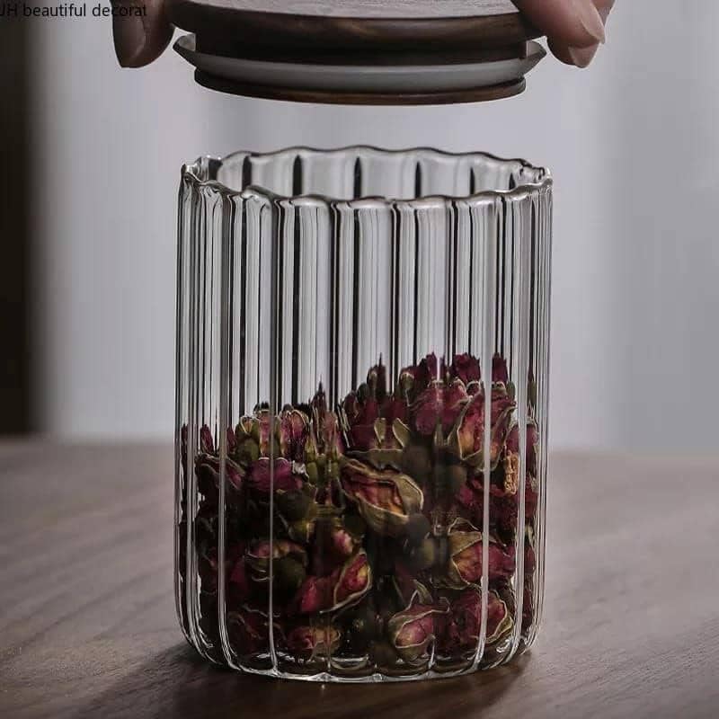 WRINGO Borosilicate Glass Food Storage Containers with Airtight Bamboo Lid Thickened Coffee Storage Jars for Home Kitchen Pantry Tea Spices Snack R Linig Set of 2 - Image 4