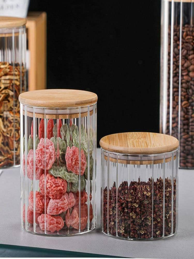 WRINGO Borosilicate Glass Food Storage Containers with Airtight Bamboo Lid Thickened Coffee Storage Jars for Home Kitchen Pantry Tea Spices Snack R Linig Set of 2 - Image 2