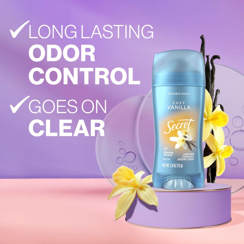 Secret مزيل العرق ومضاد التعرق سري للنساء، 48 ساعة صلب غير مرئي برائحة الفانيليا 2.6 أونصة (عبوة من 3) - Image 2