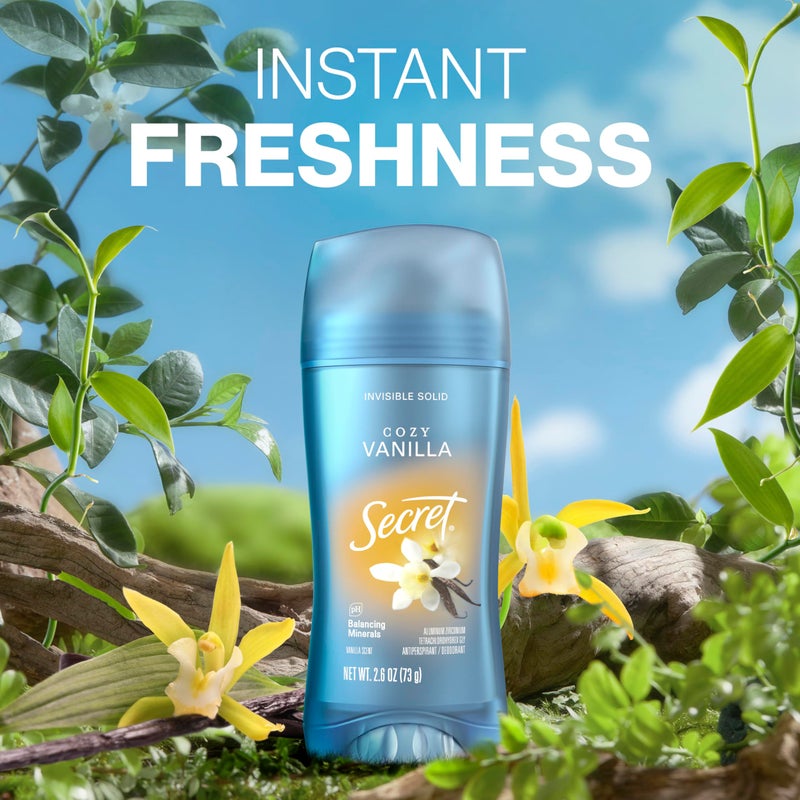 Secret مزيل العرق ومضاد التعرق سري للنساء، 48 ساعة صلب غير مرئي برائحة الفانيليا 2.6 أونصة (عبوة من 3) - Image 5