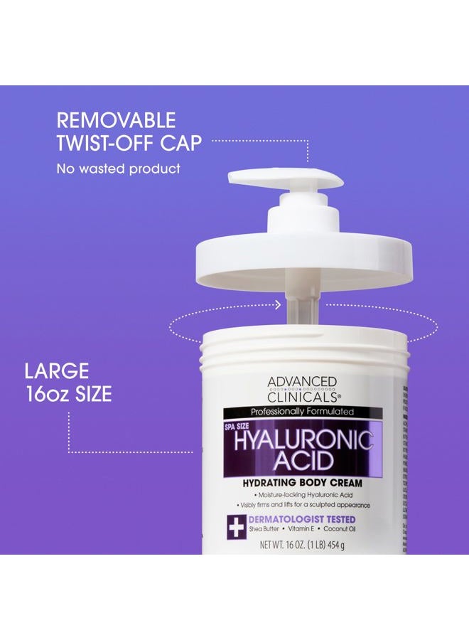 Advanced Clinicals Hyaluronic Acid Moisturizer Body Cream + Hyaluronic Acid Serum Skin Care Product 2pc Bundle, Face Serum & Body Lotion Targets Wrinkles, Dark Spots, Fine Lines, & Dry Skin, 2pc Set - Image 2