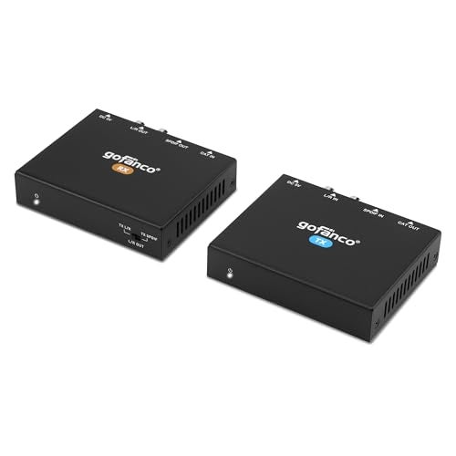 gofanco Audio Over Ethernet CAT5e/6 – Zero Latency, Embedded DAC, Ultra-Low Jittery, High-Fidelity, Toslink & L/R Analog, 984ft, Dual PoC, LPCM, Dolby Digital 5.1, PCM 2.0, 192KHz (AudioCATExt22) - Image 1
