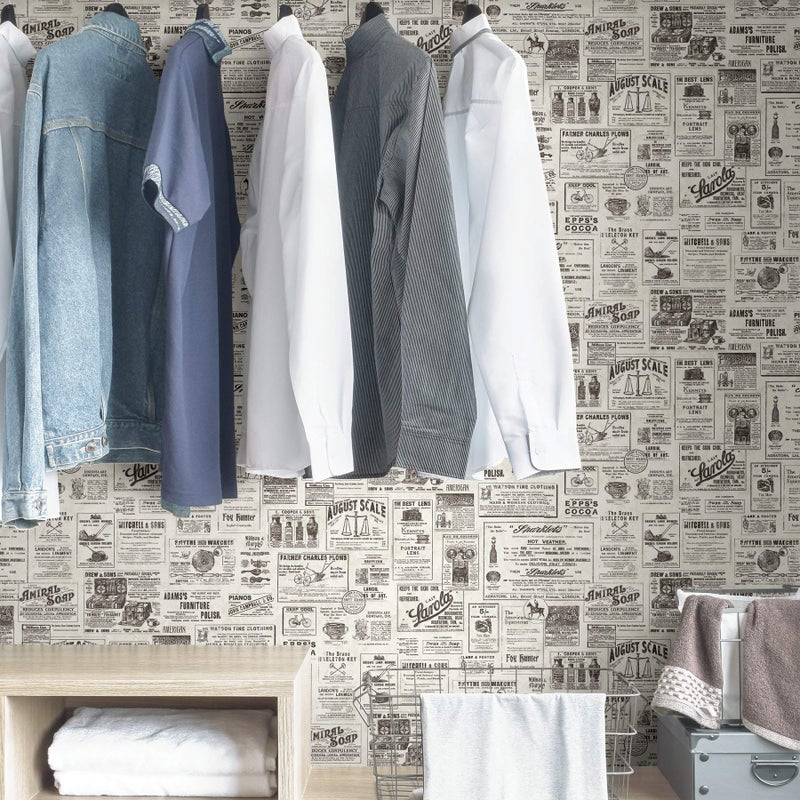 NuWallpaper NUS3626 Charcoal Published Peel Stick Wallpaper, White & Off-White - Image 4